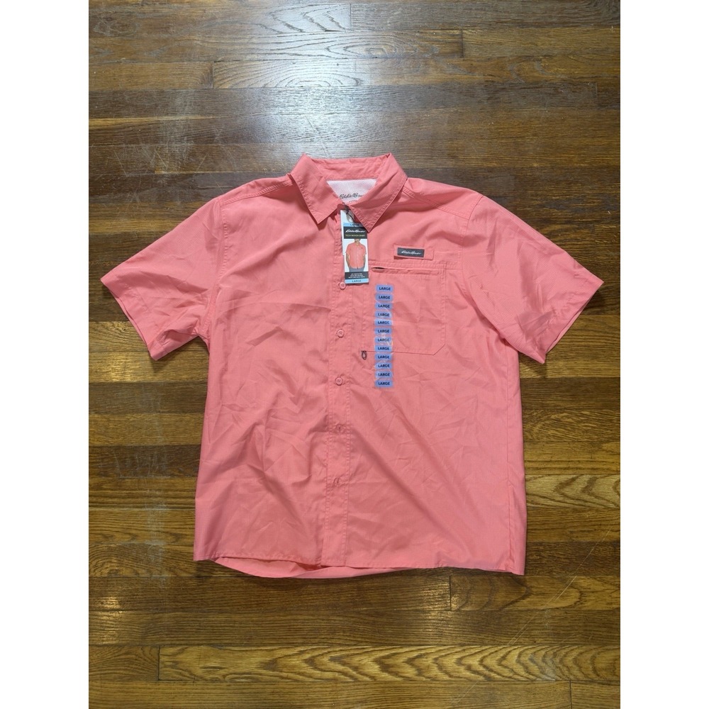 Eddie Bauer Short Sleeve Tech Woven Teal Fishing Vented Shirt Men's Size L NWT